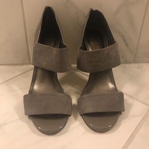 Grey Wide Strap Sandals with Heel